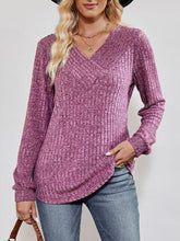 Load image into Gallery viewer, V-Neck Ribbed Long Sleeve Top