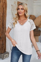 Load image into Gallery viewer, Eyelet V-Neck Lace Short Sleeve T-Shirt
