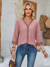 Load image into Gallery viewer, Lace Detail V-Neck Three-Quarter Sleeve Blouse