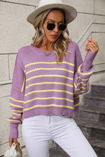 Load image into Gallery viewer, Striped Dropped Shoulder Round Neck Pullover Sweater