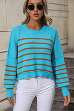 Load image into Gallery viewer, Striped Dropped Shoulder Round Neck Pullover Sweater