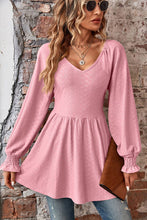 Load image into Gallery viewer, Peplum V-Neck Long Sleeve Blouse