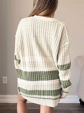 Load image into Gallery viewer, Plus Size Striped Button Up Dropped Shoulder Cardigan