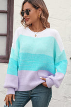 Load image into Gallery viewer, Round Neck Color Block Ribbed Pullover Sweater