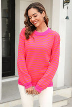Load image into Gallery viewer, Striped Round Neck Dropped Shoulder Sweater