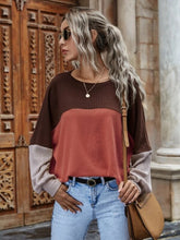 Load image into Gallery viewer, Color Block Waffle-Knit Long Sleeve Top