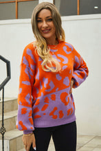 Load image into Gallery viewer, Leopard Round Neck Dropped Shoulder Sweater