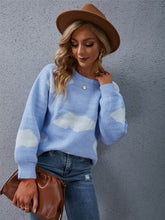 Load image into Gallery viewer, Color Block Round Neck Dropped Shoulder Sweater