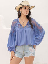 Load image into Gallery viewer, Lace Detail Tie Neck Balloon Sleeve Blouse