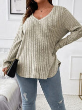 Load image into Gallery viewer, Plus Size V-Neck Long Sleeve T-Shirt