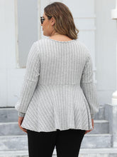 Load image into Gallery viewer, Plus Size Ribbed V-Neck Long Sleeve Blouse