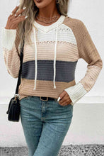 Load image into Gallery viewer, Color Block Drawstring Hooded Sweater