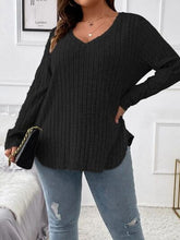 Load image into Gallery viewer, Plus Size V-Neck Long Sleeve T-Shirt