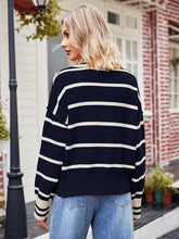 Load image into Gallery viewer, Striped Dropped Shoulder Notched Neck Knit Top