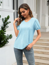 Load image into Gallery viewer, Eyelet Round Neck Short Sleeve Blouse