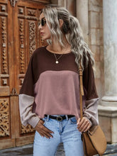 Load image into Gallery viewer, Color Block Waffle-Knit Long Sleeve Top