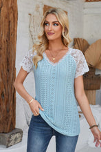 Load image into Gallery viewer, Eyelet V-Neck Lace Short Sleeve T-Shirt