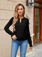 Load image into Gallery viewer, Pleated Notched Neck Flounce Sleeve Blouse