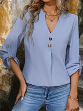 Load image into Gallery viewer, Notched Roll-Tab Sleeve Blouse