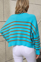 Load image into Gallery viewer, Striped Dropped Shoulder Round Neck Pullover Sweater