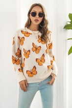Load image into Gallery viewer, Butterfly Pattern Round Neck Dropped Shoulder Sweater