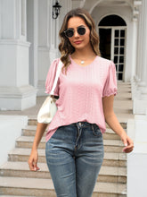 Load image into Gallery viewer, Eyelet Round Neck Short Sleeve Blouse