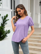 Load image into Gallery viewer, Eyelet Round Neck Short Sleeve Blouse