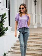 Load image into Gallery viewer, Eyelet Round Neck Short Sleeve Blouse