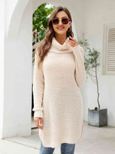 Load image into Gallery viewer, Turtleneck Waffle-Knit Slit Sweater Dress