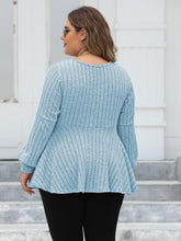 Load image into Gallery viewer, Plus Size Ribbed V-Neck Long Sleeve Blouse