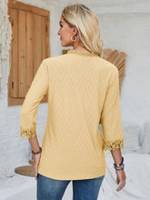 Load image into Gallery viewer, Lace Detail V-Neck Three-Quarter Sleeve Blouse
