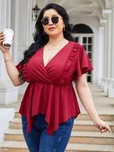 Load image into Gallery viewer, Plus Size Frill Surplice Flutter Sleeve Blouse