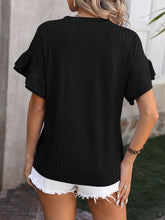 Load image into Gallery viewer, Ruffled Round Neck Short Sleeve Blouse