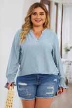 Load image into Gallery viewer, Plus Size Eyelet Notched Flounce Sleeve Blouse