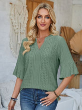 Load image into Gallery viewer, Eyelet Notched Half Sleeve T-Shirt