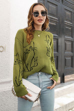 Load image into Gallery viewer, Cat Pattern Round Neck Long Sleeve Pullover Sweater