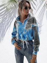 Load image into Gallery viewer, Tie-Dye Quarter Zip Dropped Shoulder Sweatshirt