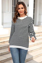 Load image into Gallery viewer, Striped Round Neck Dropped Shoulder Sweater