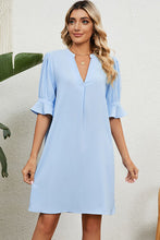 Load image into Gallery viewer, Notched Flounce Sleeve Mini Dress