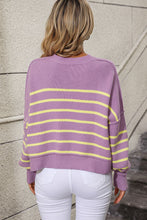 Load image into Gallery viewer, Striped Dropped Shoulder Round Neck Pullover Sweater
