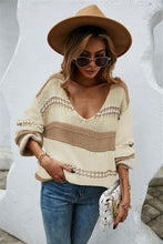 Load image into Gallery viewer, Color Block V-Neck Dropped Shoulder Sweater