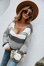 Load image into Gallery viewer, Color Block V-Neck Dropped Shoulder Sweater