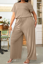 Load image into Gallery viewer, Plus Size Drawstring Waist Short Sleeve Jumpsuit