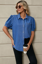 Load image into Gallery viewer, Puff Sleeve Collared Denim Top