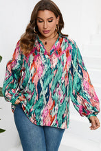 Load image into Gallery viewer, Plus Size Printed Johnny Collar Long Sleeve Blouse
