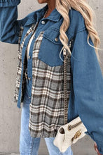 Load image into Gallery viewer, Plaid Pocketed Button Up Denim Jacket