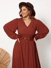 Load image into Gallery viewer, Plus Size Lace Detail V-Neck Balloon Sleeve Dress