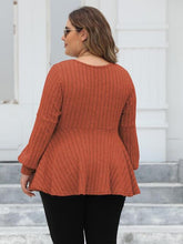 Load image into Gallery viewer, Plus Size Ribbed V-Neck Long Sleeve Blouse