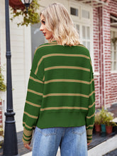 Load image into Gallery viewer, Striped Dropped Shoulder Notched Neck Knit Top