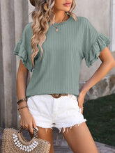 Load image into Gallery viewer, Ruffled Round Neck Short Sleeve Blouse